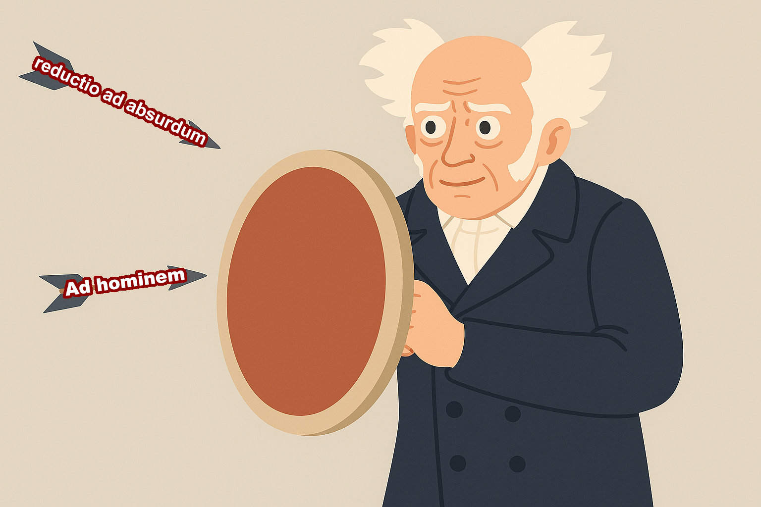Ilustracja: Schopenhauer broniący się przed wybiegami erystycznymi