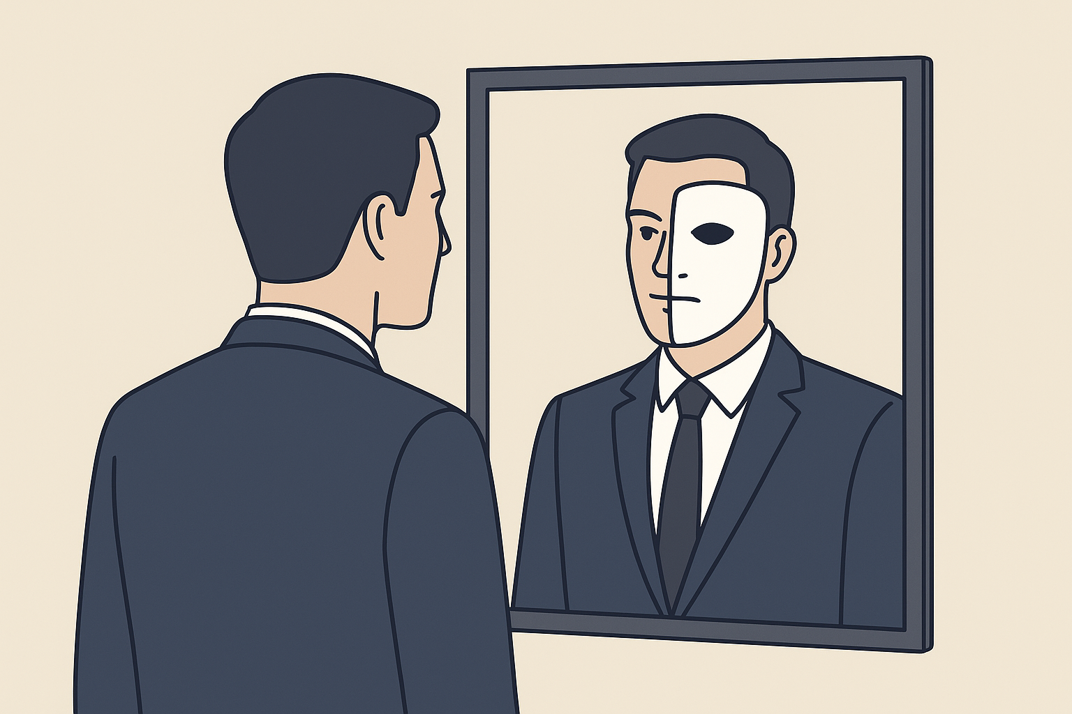 Osoba stojąca przed lustrem pokazującym dwoistość postrzegania siebie